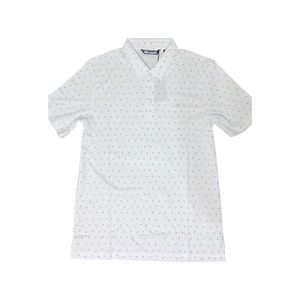 Travis Mathew White Polo with Small Navy Print